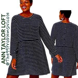 LOFT Striped Button Back Swing Dress